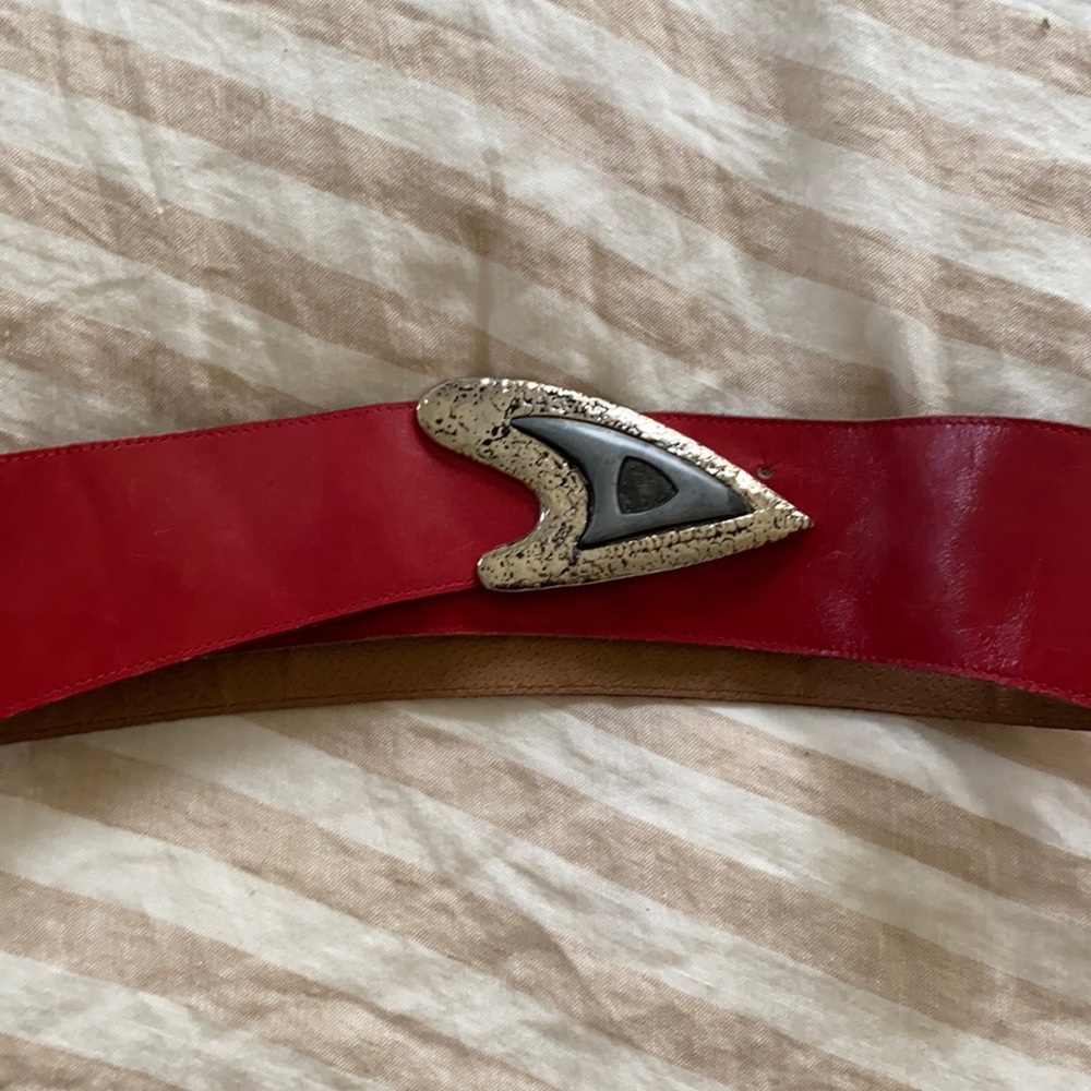 Vintage Red Faux Leather Waist-Belt Metal Buckle